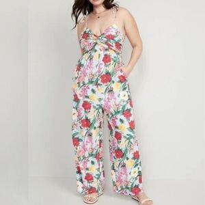 Old Navy Floral Jumpsuit With Tie Shoulder And Pockets Size Large